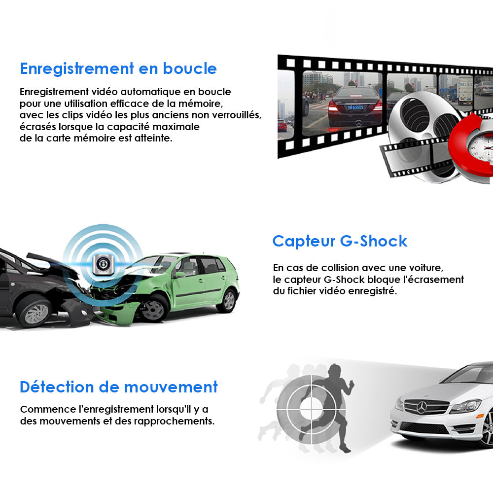 Enregistreur de caméra de voiture jour et nuit Dashcam Caméras de voiture  avec enregistreur caméra de voiture Dash Cam (pixel: 12 millions)