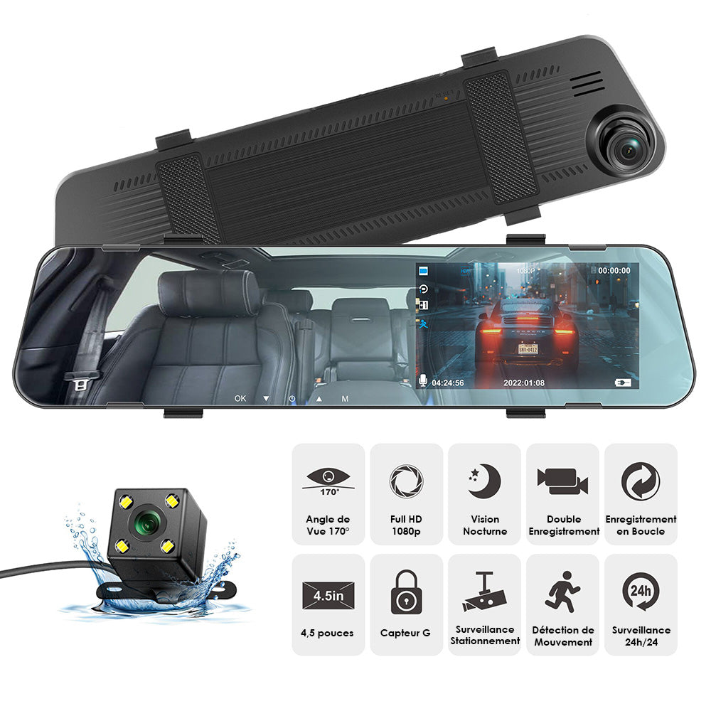 Dashcam de voiture rétroviseur full HD