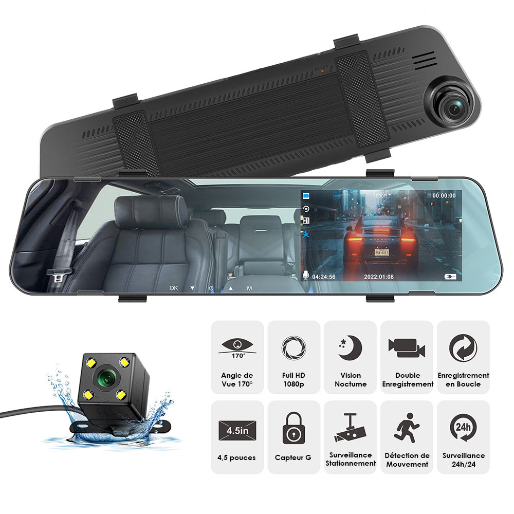 Pack sécurité dashcam rétroviseur voiture - pas cher, discrète et fiable
