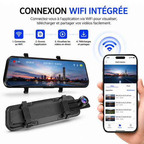 Dashcam Rétroviseur 2.5K WiFi avec Écran Tactile 10