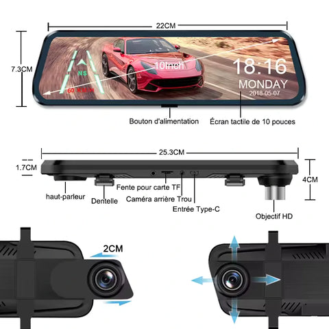 Dashcam Rétroviseur 2.5K WiFi avec Écran Tactile 10