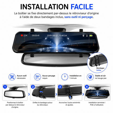Dashcam Rétroviseur 2.5K WiFi avec Écran Tactile 10
