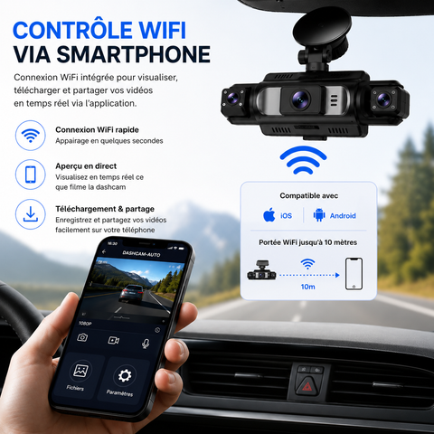 Dashcam Voiture WiFi 4 Canaux 1080P avec Vision 360°
