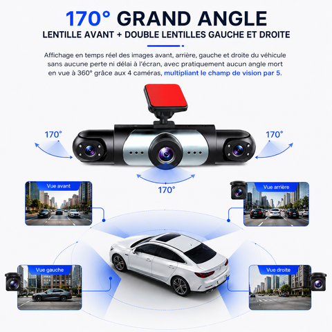 Dashcam Voiture 4 Canaux 1080P 360° Avant Arrière Vision Nocturne