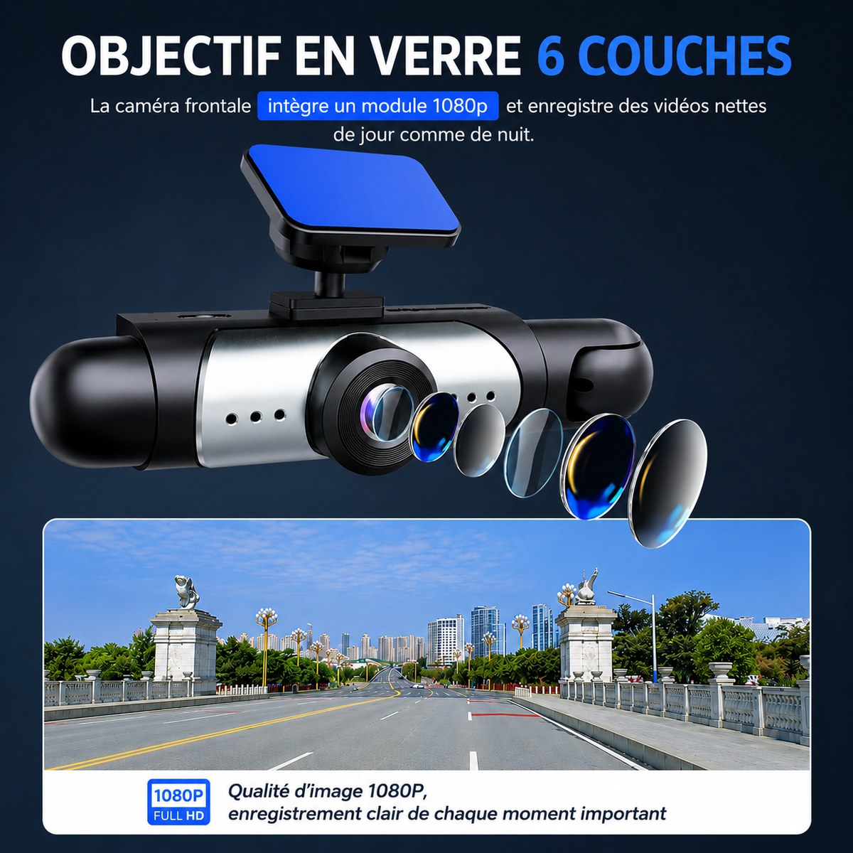 Dashcam rétroviseur avec large vision