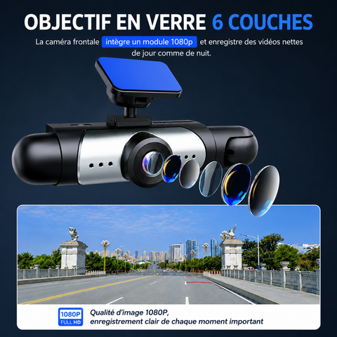 Dashcam Voiture 4 Canaux 1080P 360° Avant Arrière Vision Nocturne