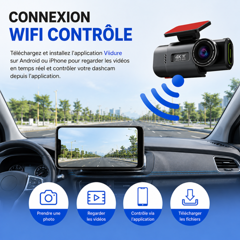 Dashcam Voiture 4K UHD Avant & Arrière avec GPS et WiFi
