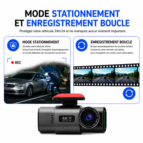 Dashcam Voiture 4K UHD Avant & Arrière avec GPS et WiFi